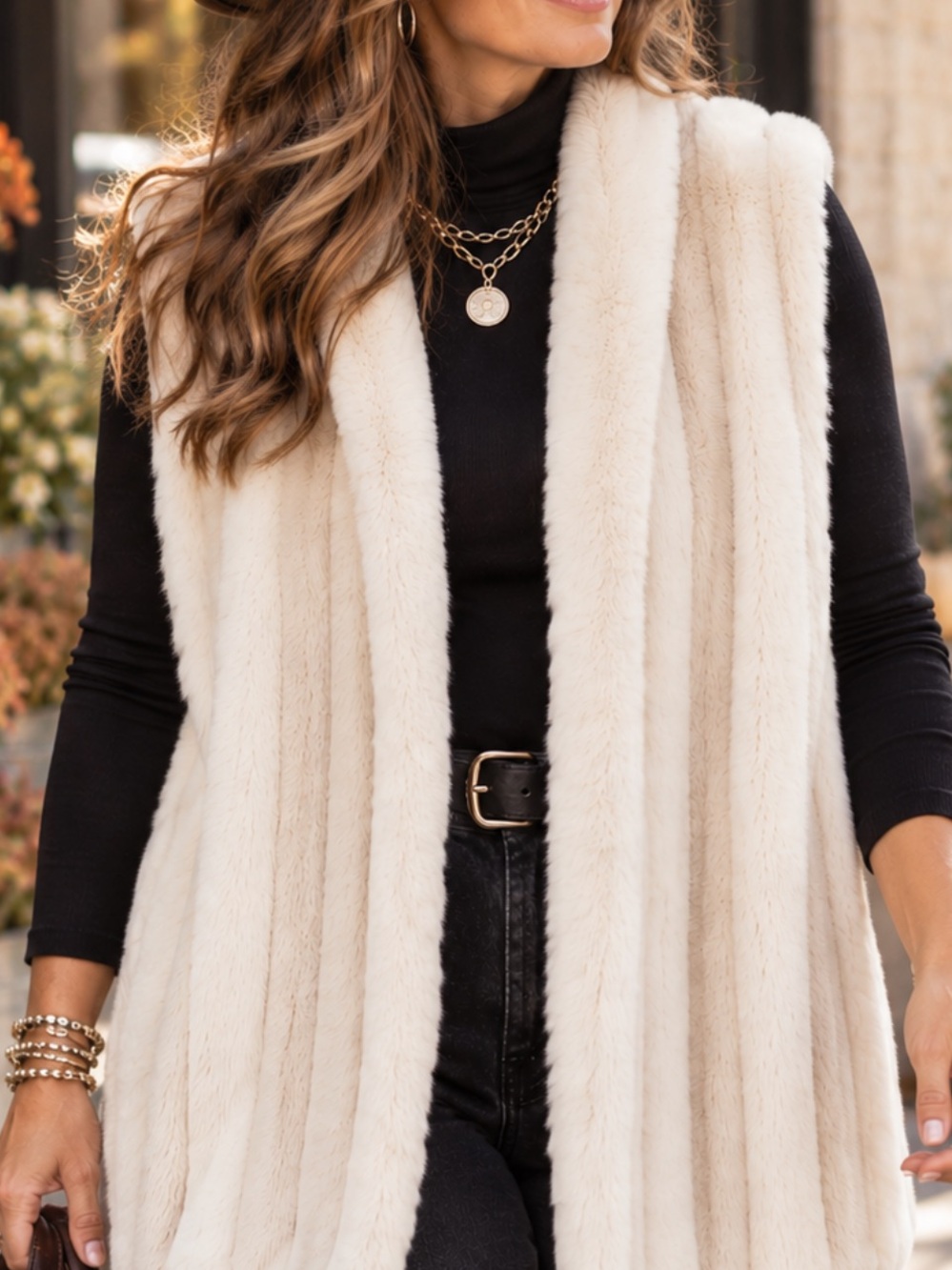 Chico's Faux Fur Vest - size 3-ivory